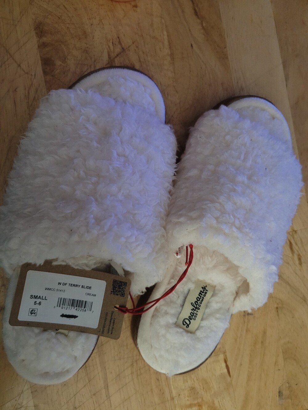 NWT Dearfoams Cream Terry Slide Women's Plush Slip-On Size Small 5-6